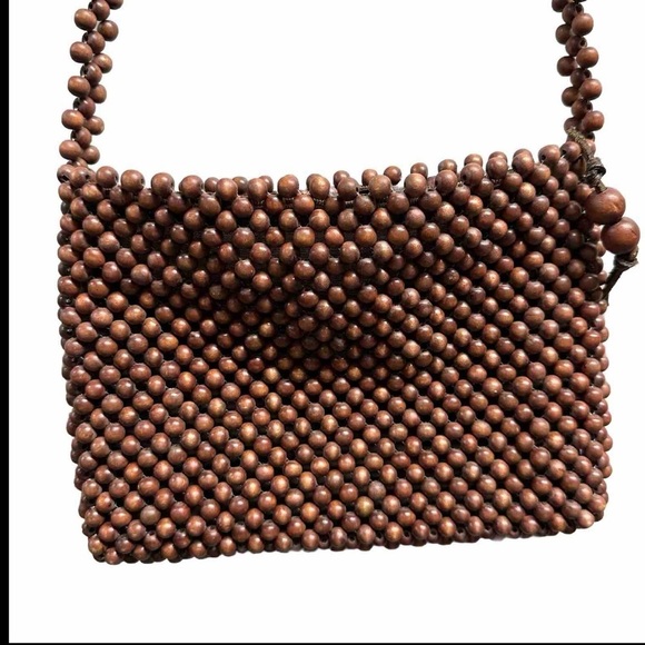Classiques Entier Handbags - Classiques Entier Wooden Beaded Small Purse Bag Brown Crossbody Boho Zip